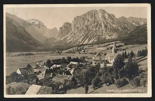 AK Tragöss-Oberort, Ortsansicht gegen das Gebirge