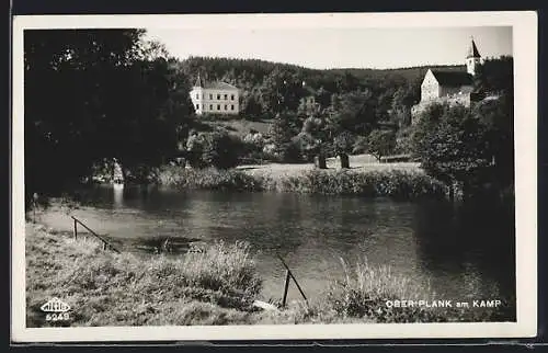 AK Ober-Plank am Kamp, Blick vom Wasser zur Kirche