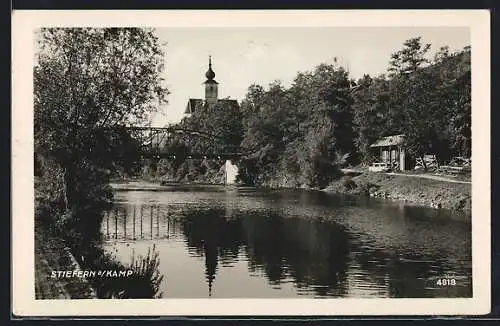 AK Stiefern am Kamp, Blick auf Brücke und Kirche