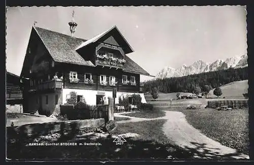 AK Ramsau /Dachstein, Gasthof Stocker mit Dachstein