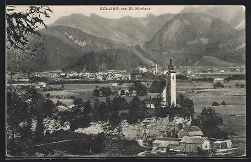 AK Golling an der Salzach, Teilansicht mit Kirche von St. Nikolaus