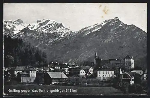 AK Golling an der Salzach, Ortsansicht gegen das Tennengebirge