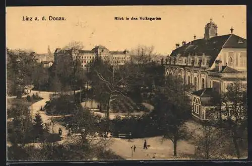 AK Linz, Blick in den Volksgarten