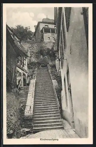 AK Beilstein a. d. Mosel, Kirchenaufgang mit Kirche