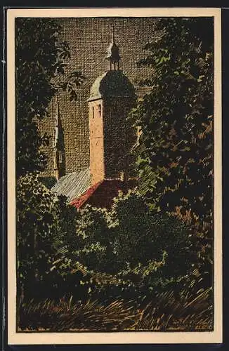 Künstler-AK Recklinghausen, Blick auf die Petruskirche