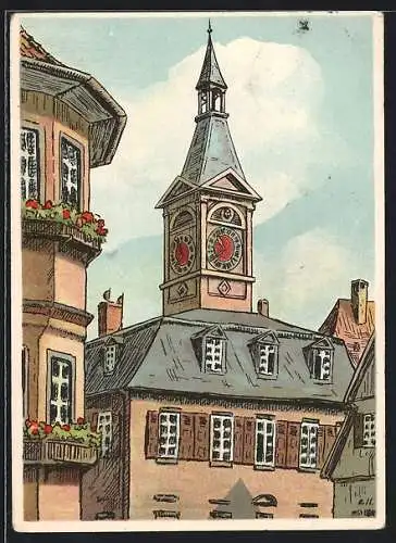 Künstler-AK Aalen, Turm des alten Rathauses