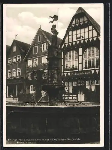 AK Fritzlar, Rolandsbrunnen mit seiner 1200 jähr. Geschichte, Restaurant und Café Nägel