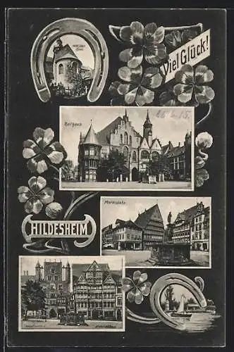 AK Hildesheim, Rathaus, 1000 jähriger Rosenstock, Tempelherren- und Wedekindhaus