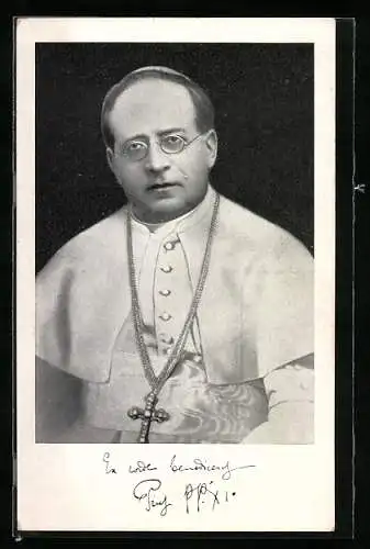 AK Papst Pius XI. mit Pileolus und Brustkreuz