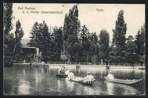 AK Bad Fischau, K. k. Militär-Unterrealschule, Teich