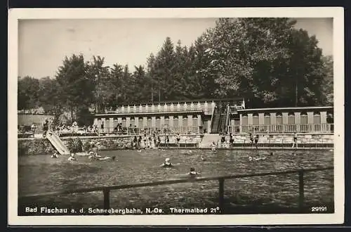 AK Bad Fischau an der Schneebergbahn, Ansicht des Thermalbades mit Badegästen