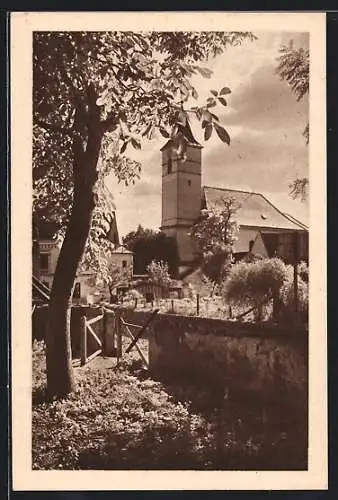 AK Bad Fischau a. d. Schneebergbahn, Ortspartie mit Kirche