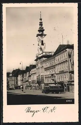 AK Steyr /O.-Ö., Strassenpartie mit Geschäften