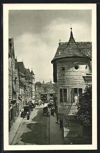 AK Steyr, Grünmarkt mit Gasthaus gegen den Stadtplatz gesehen