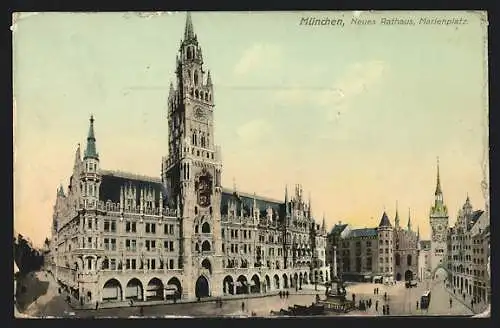 AK München, Neues Rathaus, Marienplatz