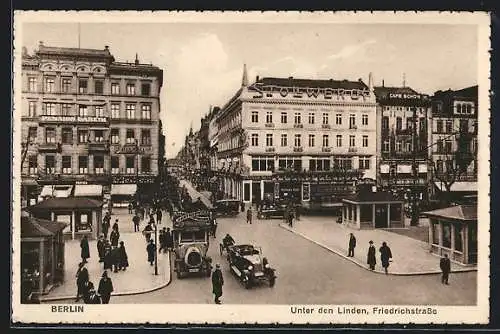 AK Berlin, Unter den Linden, Ecke Friedrichstr. mit Victoria-Café