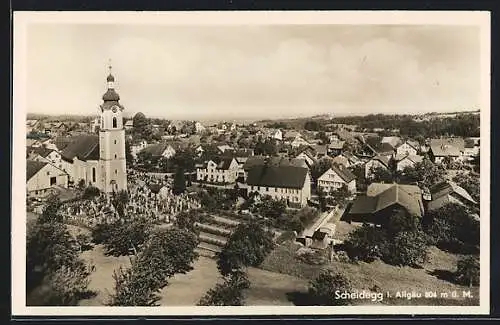 AK Scheidegg i. Allgäu, Teilansicht mit Kirche aus der Vogelschau