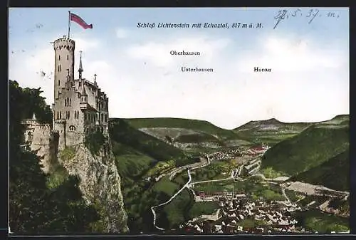 AK Honau /Württemberg, Schloss Lichtenstein mit Echaztal