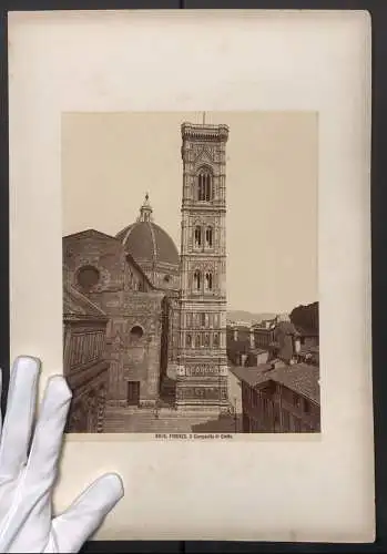 Fotografie Giuseppe Brogi, Firenze, Ansicht Florenz - Firenze, Il Campanile di Giotto, Rückseitig Apollo del Belvedere