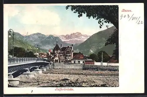 AK Bozen, Talferbrücke mit Bergpanorama