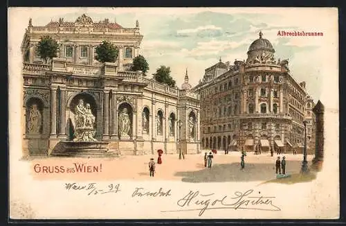 Lithographie Wien, Geschäftshaus am Albrechtsbrunnen