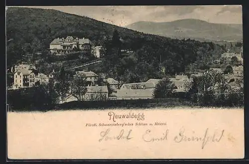 AK Neuwaldegg, Fürstl. Schwarzenberg`sches Schloss und Meierei