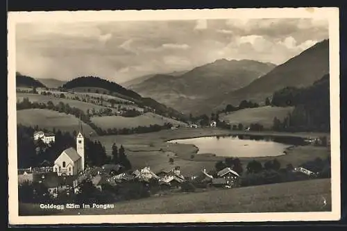 AK Goldegg im Pongau, Ortsansicht mit See