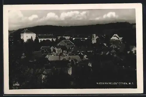 AK Kreuzstetten, Niederkreuzstetten aus der Vogelschau