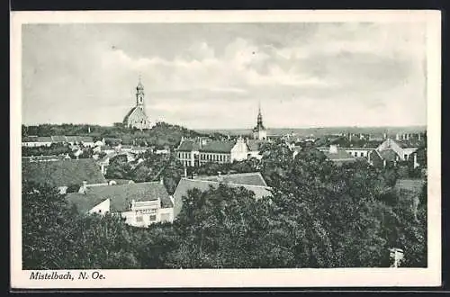 AK Mistelbach /N.-Oe., Ortsansicht mit exponierter Kirche