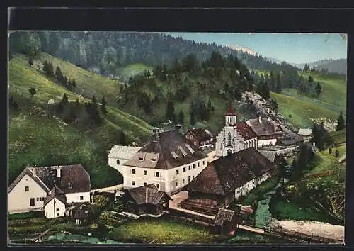 AK Gaming, Neuhaus, Ortsansicht mit der Kirche im Tallauf