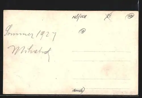 AK Reinsberg, Rindergespann vor der Kirche, Ruine im Hintergrund