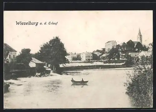 AK Wieselburg a. d. Erlauf, Flusspartie mit Blick zur Kirche