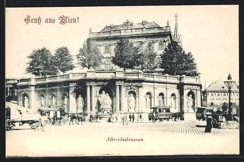 AK Wien, Pferdebahn am Albrechtsbrunnen