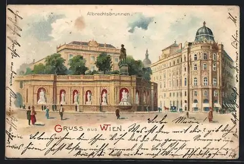 Lithographie Wien, Albrechtsplatz, Albrechtsbrunnen
