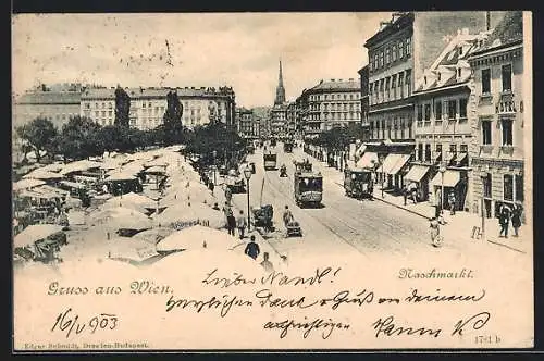 AK Wien, Strassenbahnen am Naschmarkt