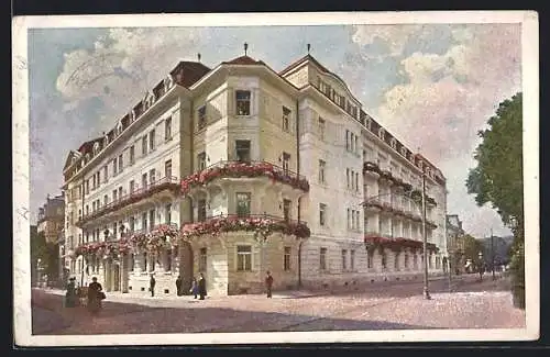 Künstler-AK Baden, Strasseneck am Hotel Herzogshof