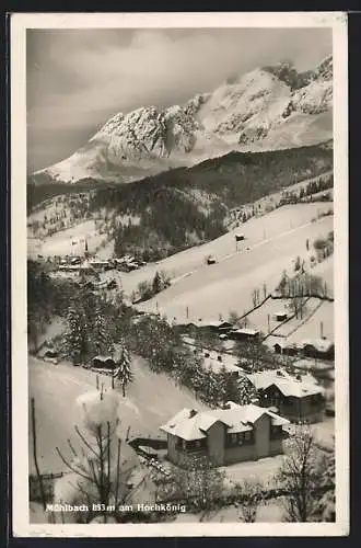 AK Mühlbach am Hochkönig, Ortsansicht vom Berg aus im tiefen Winter