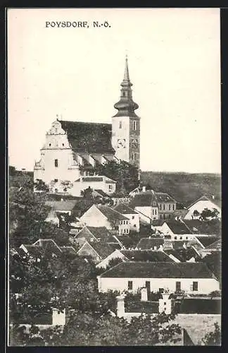 AK Poysdorf, Teilansicht mit Kirche