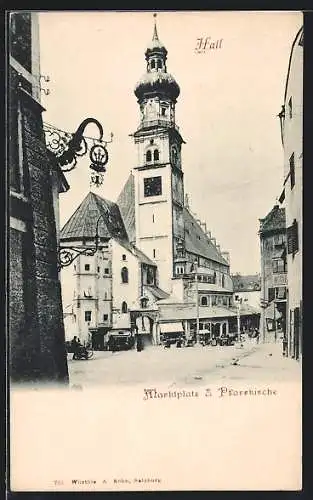 AK Hall in Tirol, Marktplatz und die Pfarrkirche