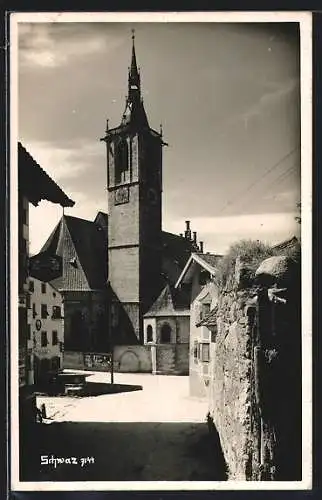 AK Schwaz, Ortspartie mit Blick zur Kirche