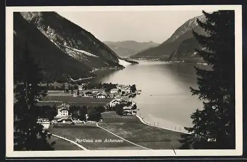 AK Pertisau, Ort aus der Vogelschau am Ufer des Achensee