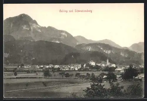 AK Golling an der Salzach, Totalansicht mit Blick zum Schwarzenberg