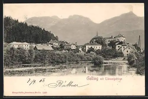 AK Golling an der Salzach, Teilansicht vom Ort mit Tännengebirge