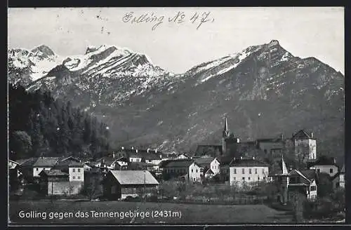 AK Golling an der Salzach, Ortsansicht gegen das Tennengebirge