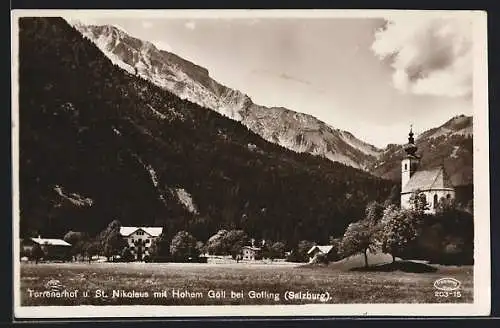 AK Golling an der Salzach, Torrenerhof und St. Nikolaus mit Hohem Göll