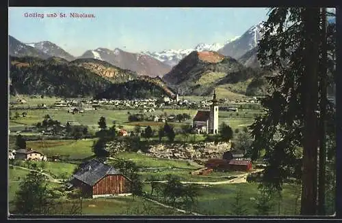 AK Golling an der Salzach, Blick zum Ort mit St. Nikolaus