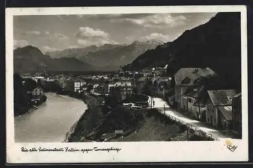 AK Hallein, Ortsansicht gegen Tennengebirge