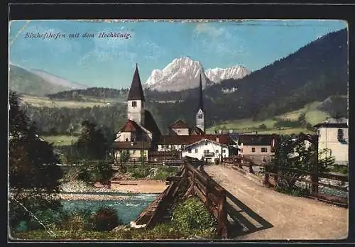 AK Bischofshofen, Brückenpartie mit Kirche und Hochkönig