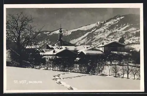 AK St. Veit im Pongau, Gesamtansicht im Winter, Kirche