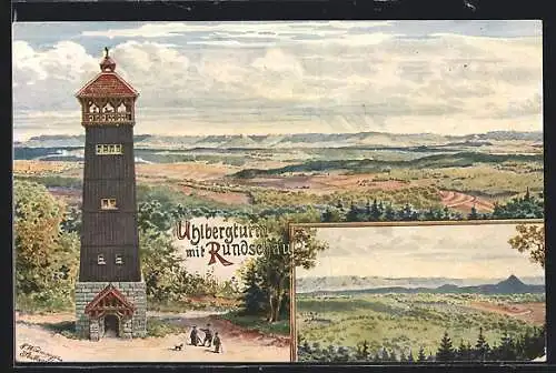 Künstler-AK Filderstadt, der Uhlbergturm mit Rundschau